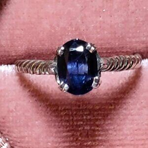 1.00CT Oval Kyanite Rhodium over .925 Sterling Silver solitaire ring size 7